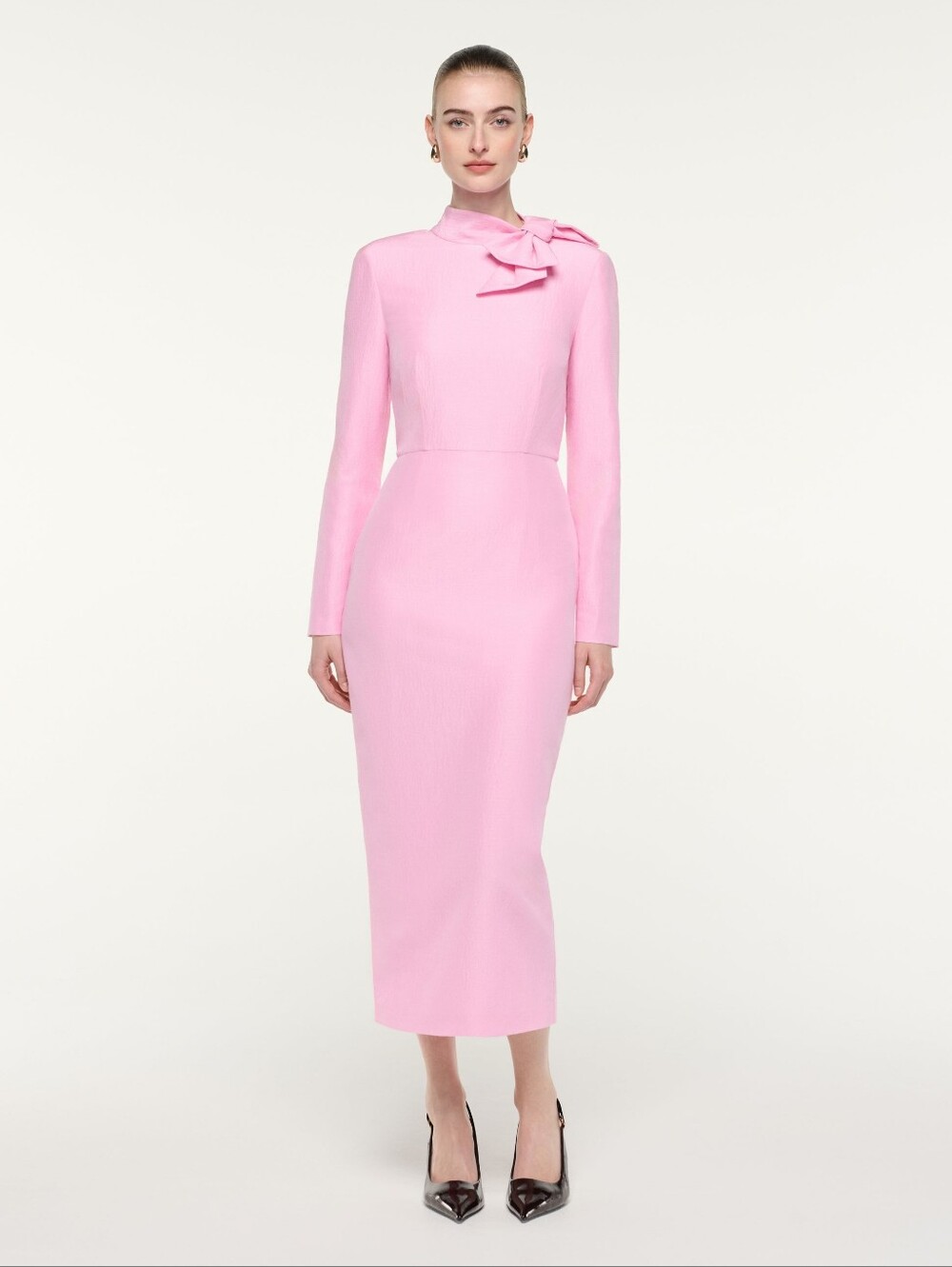 Roland Mourer Bow Neckline Long Sleeve Midi Dress
